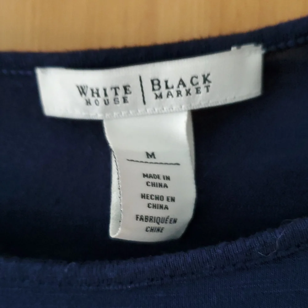 WHBM Navy Boatneck Tab Sleeve Shirt with Sheer Panel size medium‎ - Picture 6 of 11